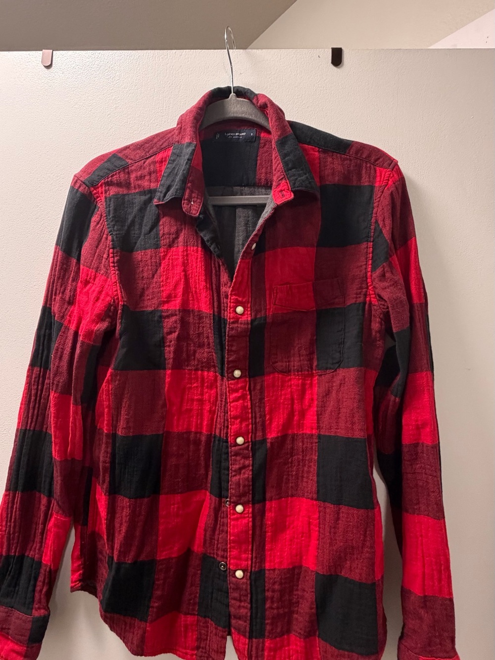 Lucky Brand Red and Black Plaid Button-Down Shirt